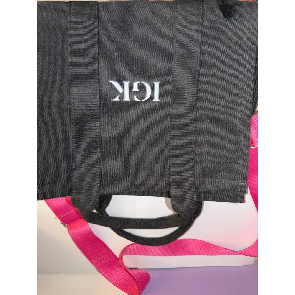 IGK Hair Black‎ Canvas Tote Bag Hot Pink Adjustable Crossbody Strap Zippered